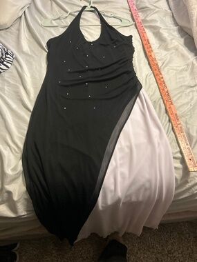 Long backless halter dress with sequins
